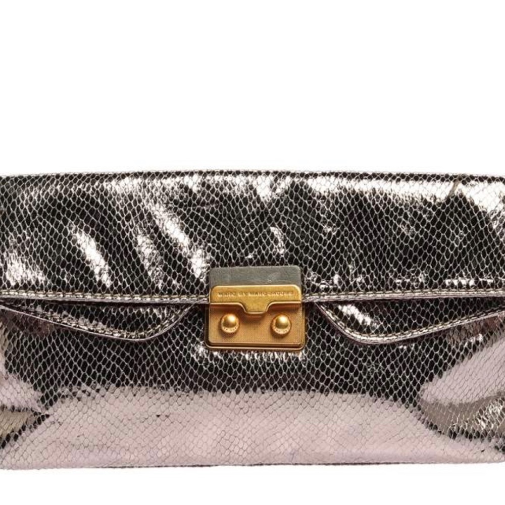 Marc by Marc Jacobs Metallic Snakeskin Effect Leather Fold Over Clutch